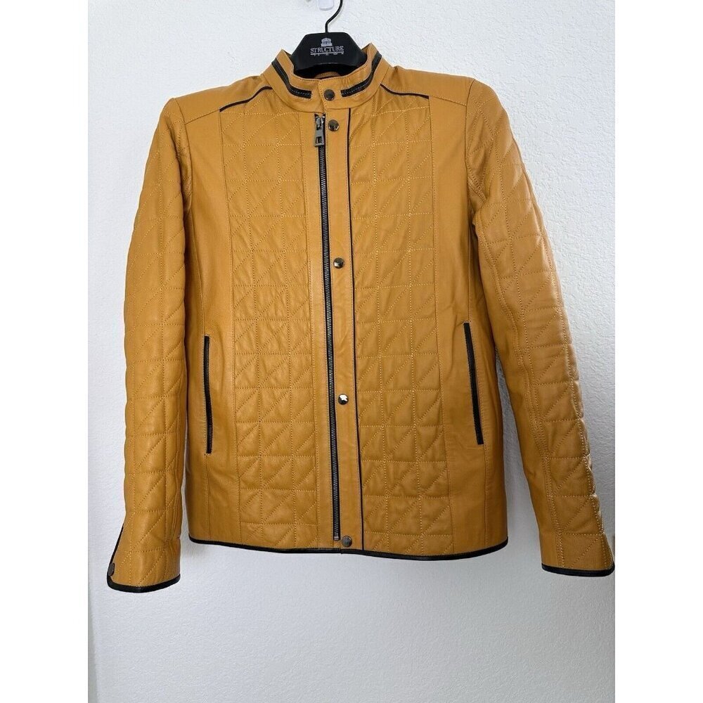 Iparelde Leather Quilted Jacket Size M‎ Mustard Yellow Quiet Luxury Boho Unisex